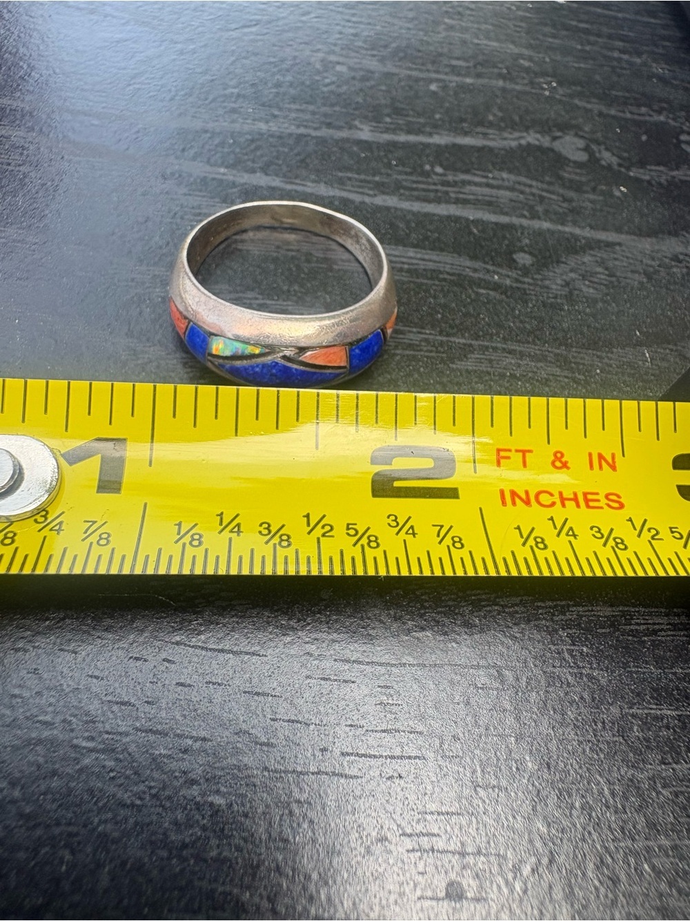 P. Sanchez Sterling Silver Ring with Blue, Orange, Opal Stones - Size 8.5 - Picture 11 of 13